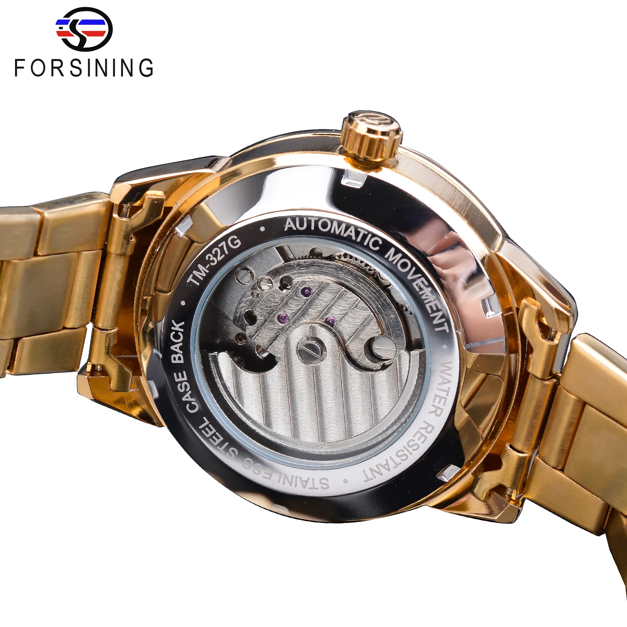 Мужские автоматические механические наручные часы Forsining, турбийон из нержавеющей стали, дизайн, черная луна, фазовый циферблат, лучший бренд Luxury233w