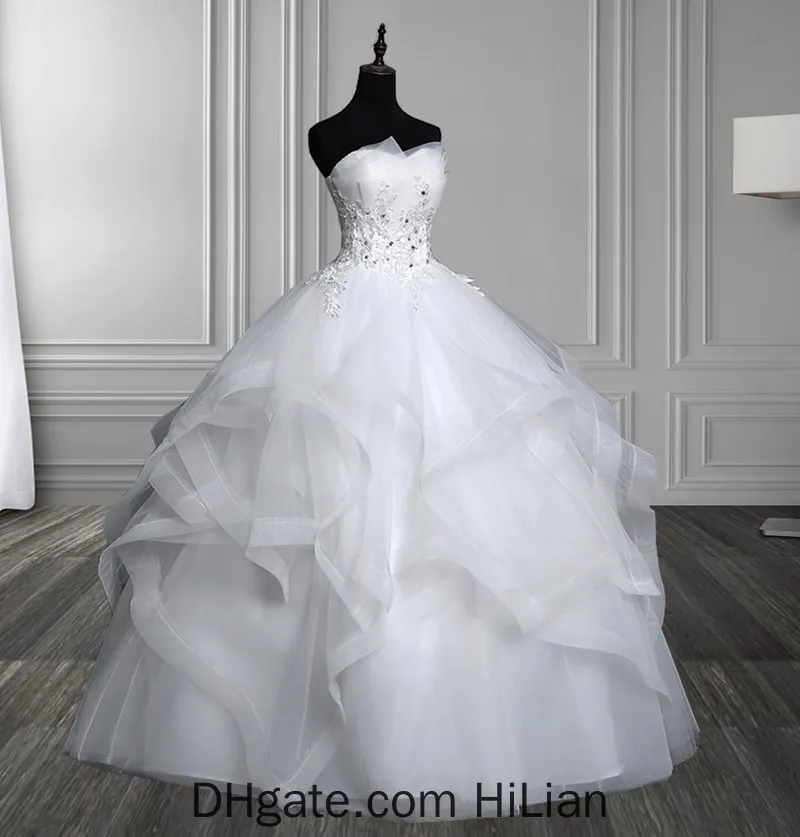 Hot Sale New Arrival Vestido De Noiva Bridal Gown Ruched Beading White Ivory Wedding Dress 2020 Robe De Mariage Casamento