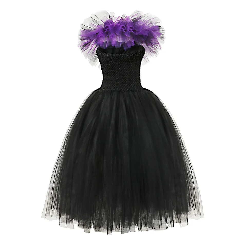 3-teiliges Maleficent-Kleidungsset für Mädchen, Tutu-Kleid, Kopfbedeckung, Flügel, Nachkommen, Bösewicht, Maleficent, Cosplay-Kostüm, böse Königin, Kleid für Mädchen