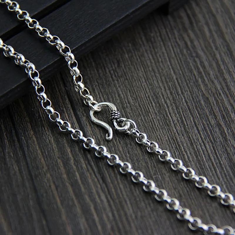 S925 Sterling Silver Chain Vintage Thai Silver Necklace O Circle Chains For Men Women Fine Jewelry 3 5mm 4mm 45cm-80cm281o