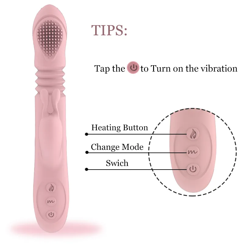 FLXUR Silicone Chauffage Télescopique Poussée Lapin Vibrateur Rotatif Gode Vibrateur G Spot Clitoris Stimulateur Sex Toy pour Femme Y201118