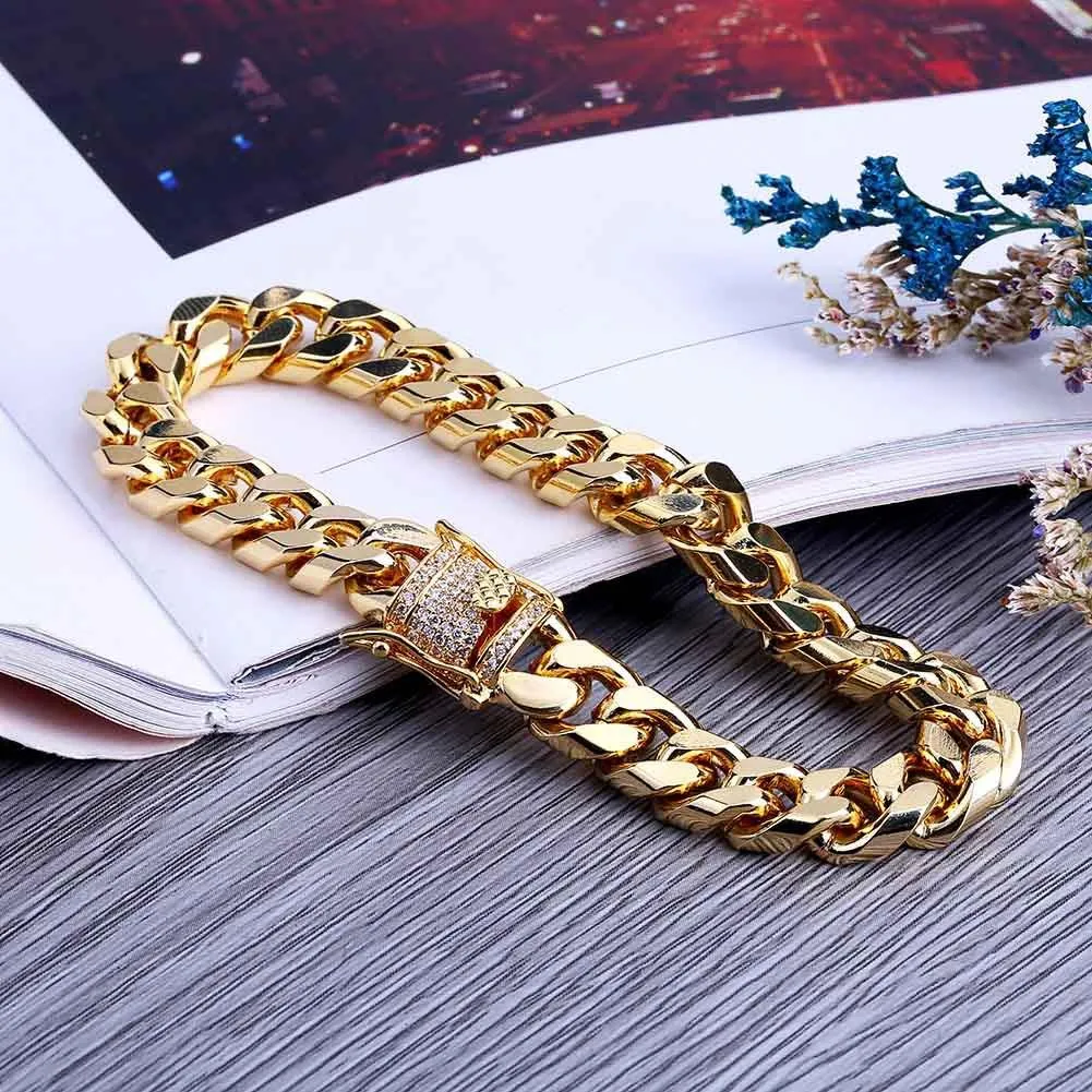 10mm miami cubana link chain pulseiras para homens bling gelado para fora pesado grosso ouro prata rapper pulseira hip hop jóias gift228b