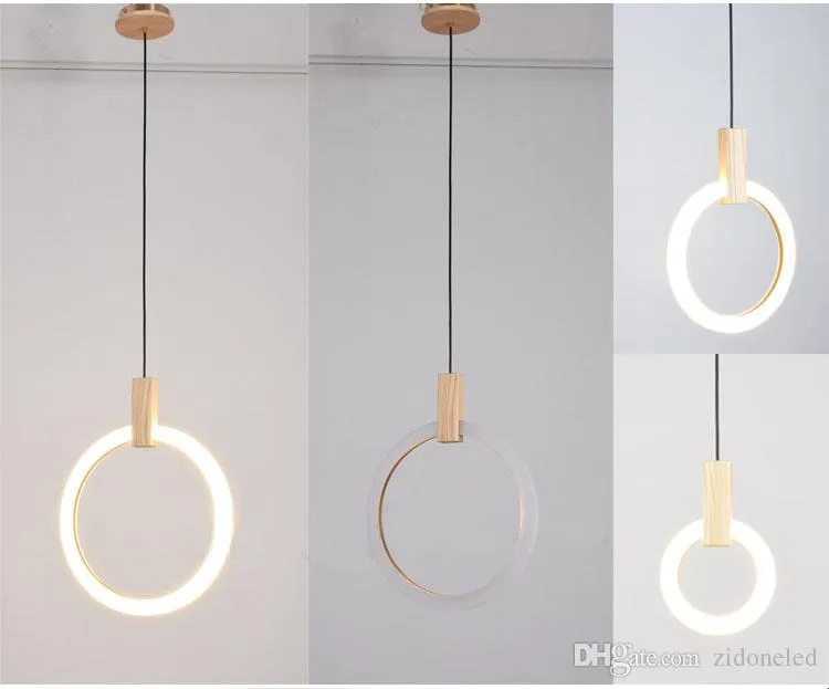 Contemporary Wood LED Chandelier Lighting Acrylic Rings Led Droplighs Stair Lighting 3 5 6 7 10 Rings Indoor Lighting Fixture168e