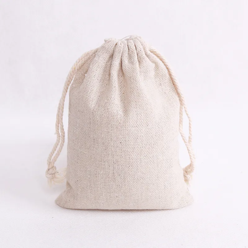 Natural Color Cotton Bags Small Party Favors Linen Drawstring Gift Bag Muslin Pouch Bracelet Jewelry Packaging Bags261Q