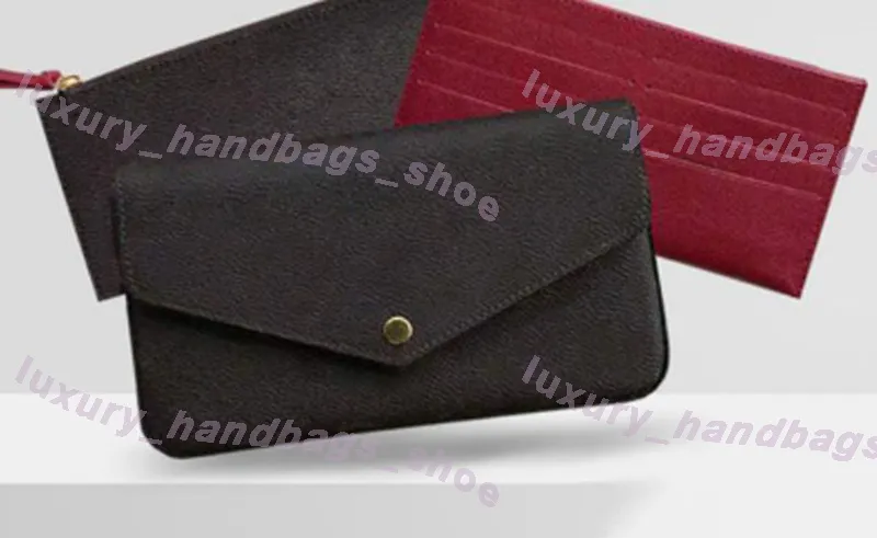 trzyczęściowe portfele garnituru Brązowy kwiat Oryginalny skórzany łańcuch mody torebki torebki mini karta Purse173v