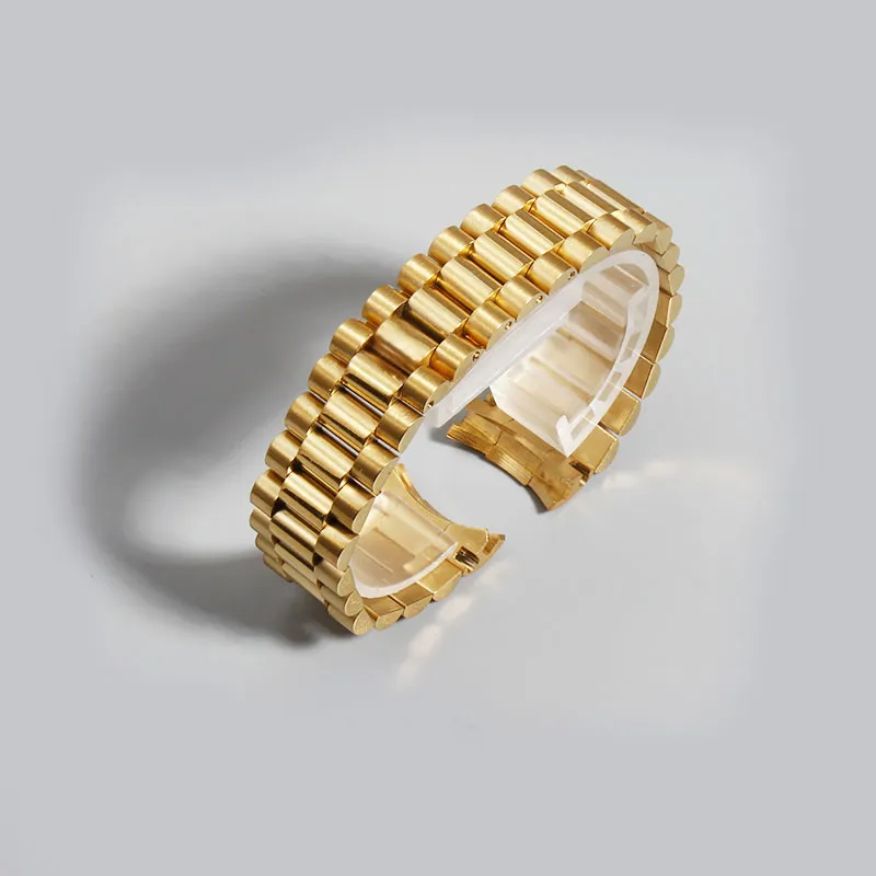 Bracelet de montre 13mm 17mm 20mm bracelet de montre en or argenté trois souches en acier inoxydable polissage brossé bracelets de bracelet d'extrémité incurvée pour R232A