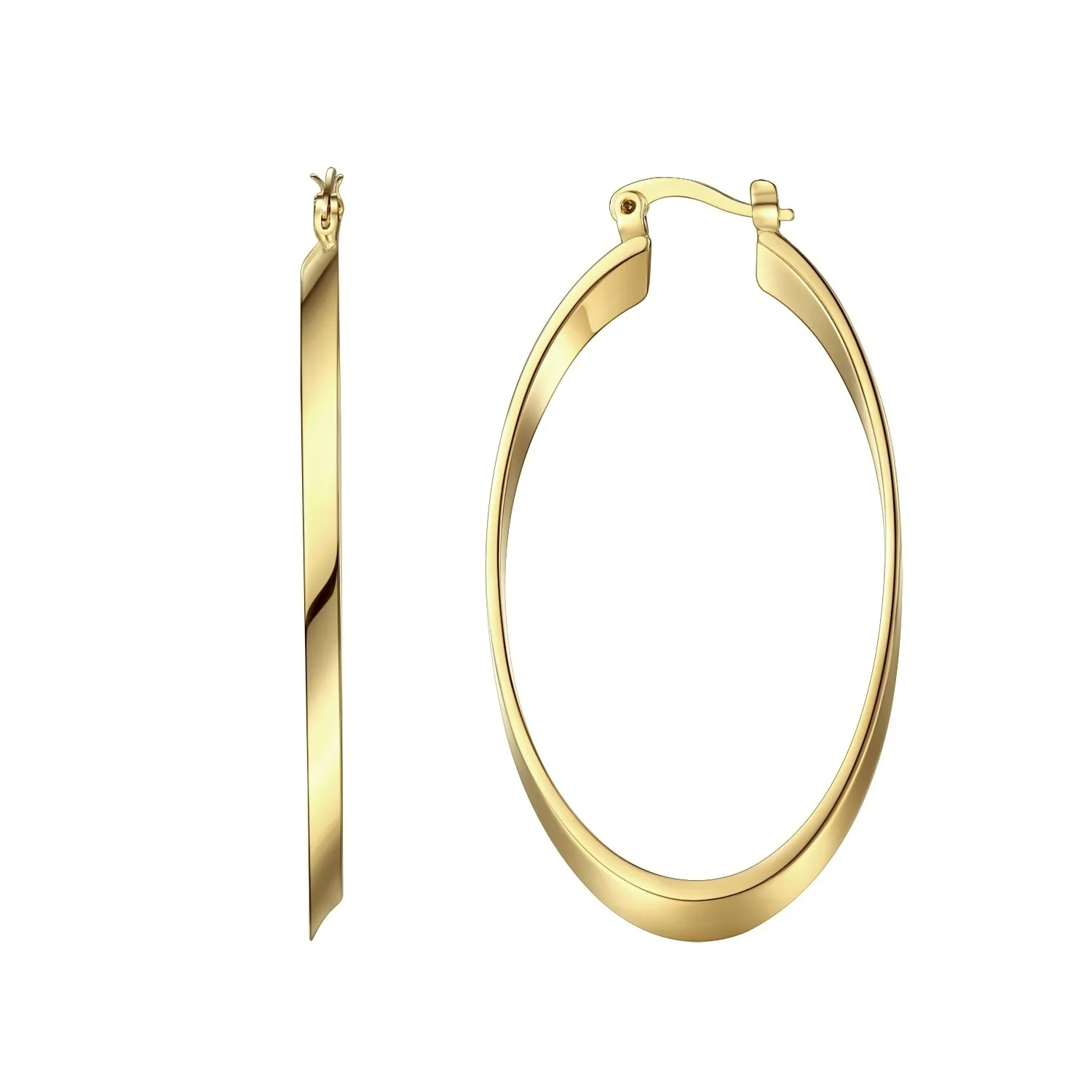 Серьги-кольца из желтого золота 14 карат, подарок для женщин, длина около 58 мм, ширина 30 мм