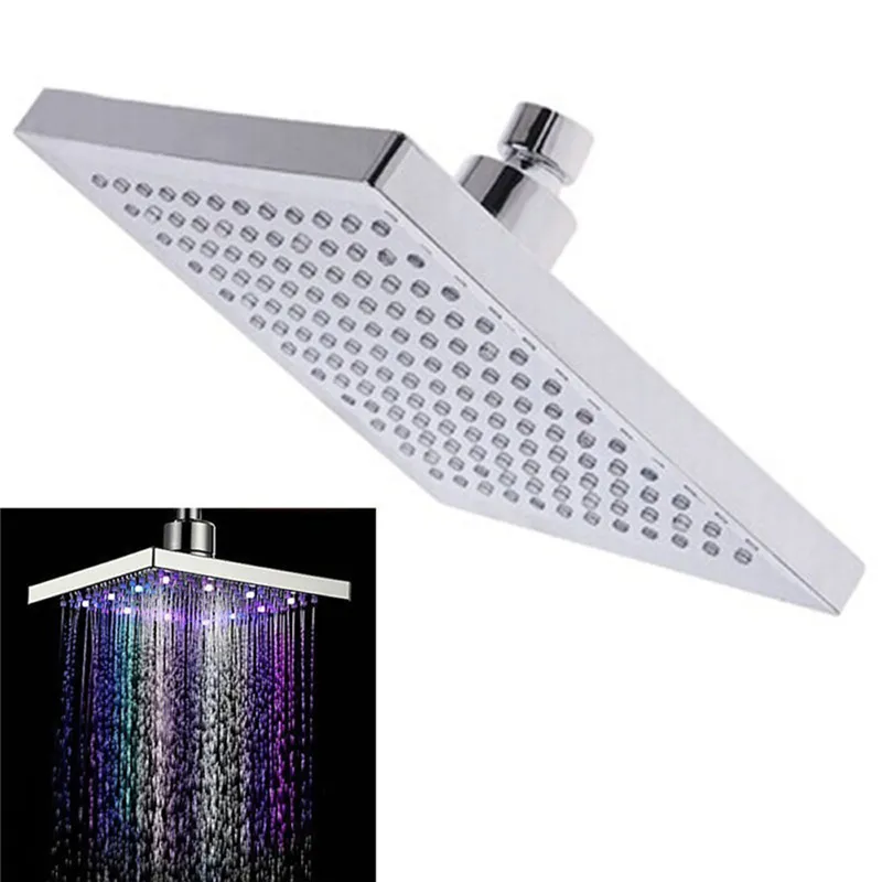 1 st duschhuvud fyrkantigt huvud Lätt regnvatten 26 Hem Badrum LED Auto Byte Dusch 7 Färger för badrumsfall april 2254m