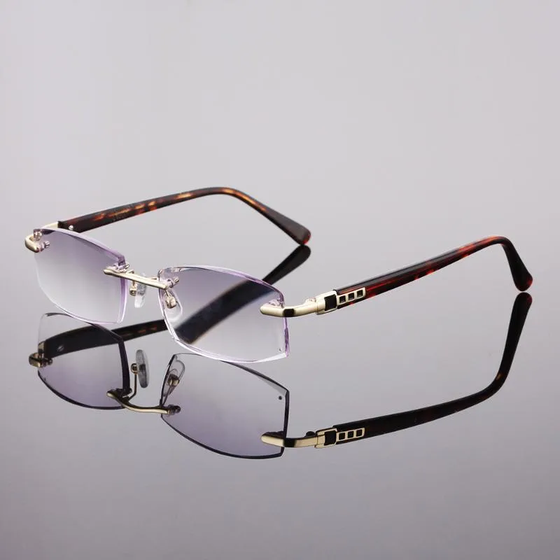 Очки для чтения без оправы, мужские очки с коричневым оттенком и диоптриями 100, 150, 200, 250, 300, 350, модные очки для чтения, очки для пресбиопии3134