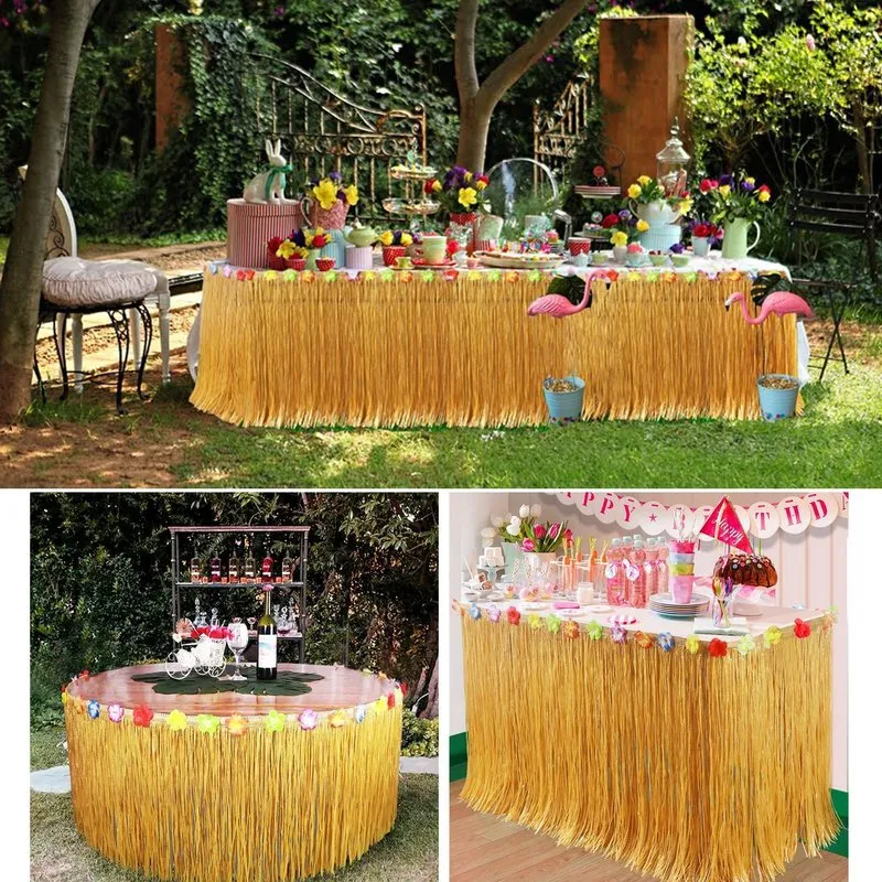 Party Decoration Table Skirt Tropical straw DIY Hawaiian Flowers and Plants Beach Flower Wedding Decor Supplies2895