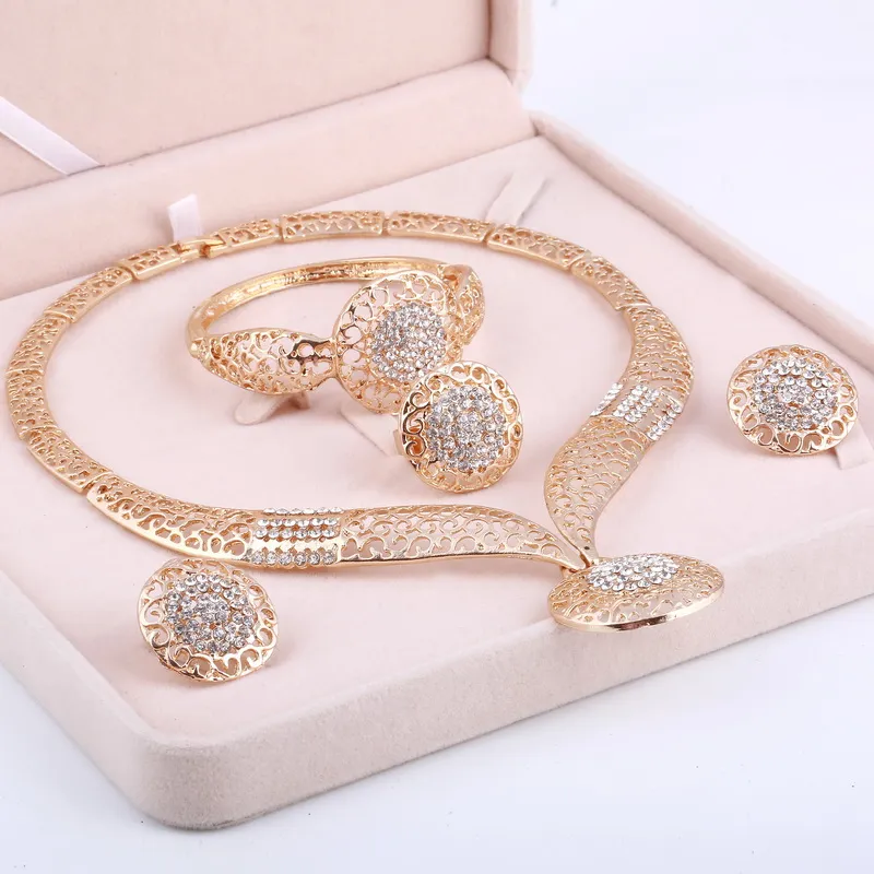 Dubai Gold Jewelry Set Nigerian Wedding African Beads Crystal Bridal Jeweleriy Set Halsband örhängen