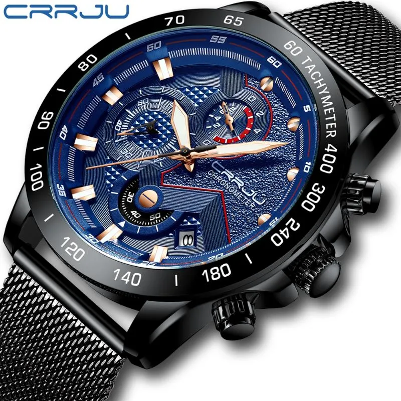 Crrju 2020 Herrenuhren Top Herren Sport Chronograph Uhren Herren Quarzuhr Männlich Vollstahl Armbanduhr Watch244b