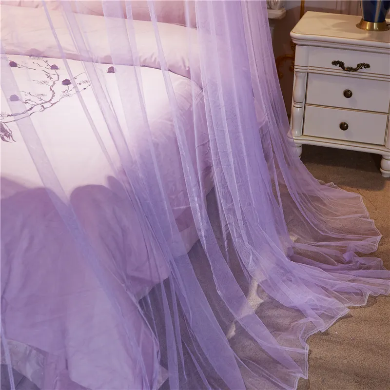 Soylu Mor Pembe Düğün Yuvarlak Dantel Yüksek Yoğunluklu Prenses Yatak Nets Perde Dome Kraliçe Kanopi Sivrisinek Nets #SW333S