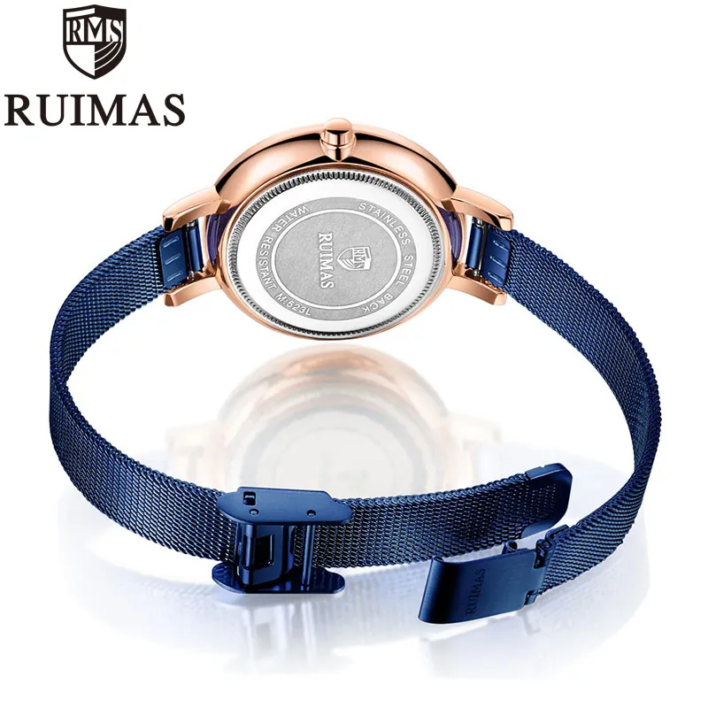 Ruimas Simple robe analogique montres pour femmes en acier inoxydable bracelet en maille montres à Quartz dame Watch219i