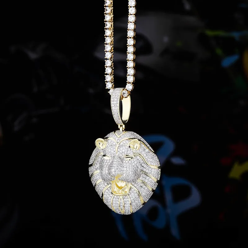 Iced Out Pendant Hip Hop Jewelry Mens Luxury Designer Halsband Diamond Tennis Chain Bling Lion Pendants Charm Rapper Hiphop Men AC235D