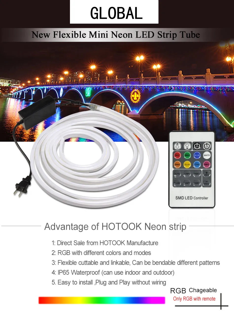 Neon Rope Pasek LED RGB AC 220V 50 -metrowy wodoodporny 5050 SMD Light 60LEDS M z zasilaniem na 1 metr 240V267a