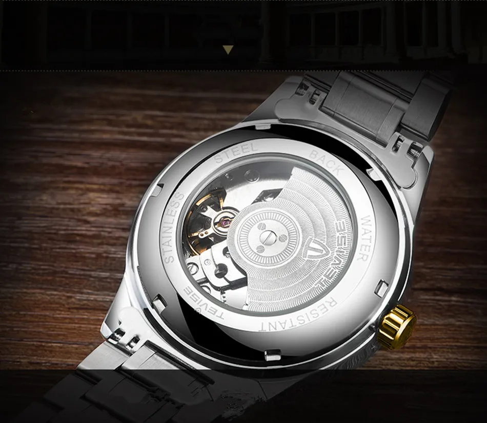 トップブランドTevise Golden Automatic Men Mechanical Watches Torbillon防水ビジネスゴールドリスト244s