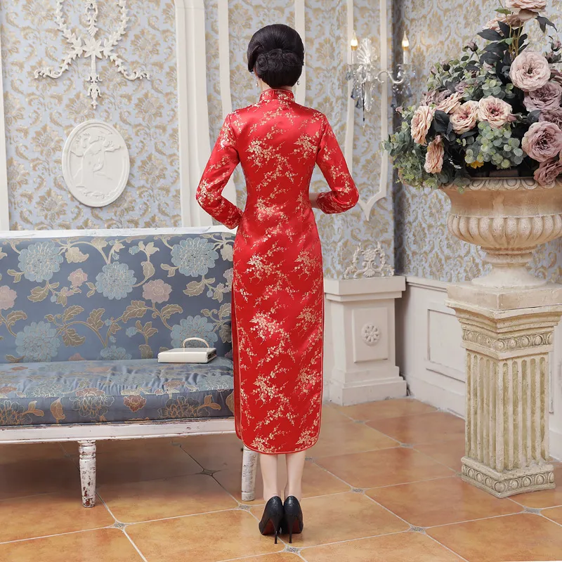Высокая мода красный сатин Cheongsam старинные высококачественные китайские дамы Qipao Silm с коротким рукавом новинка длинное платье S-2XL E0013-A C18122701