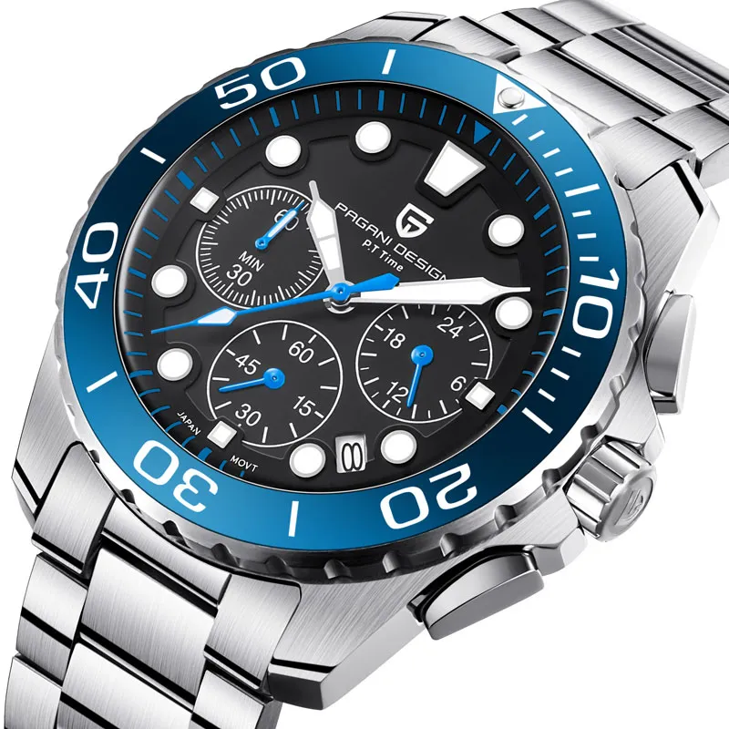 Pagani Design Watch Men Top Cronograph de acero inoxidable Relojes de pulsera de cuarzo de acero inoxidable de 30 m Reloj 2148 resistente al agua2148