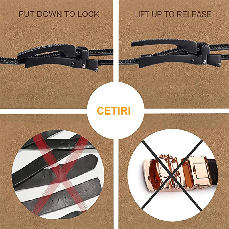 Cetiri Men's Ratchet Click Belt äkta läderklänningsbälte för män Jeans Holeless Automatic Sliding Spuckle Black Brown Belts 215J