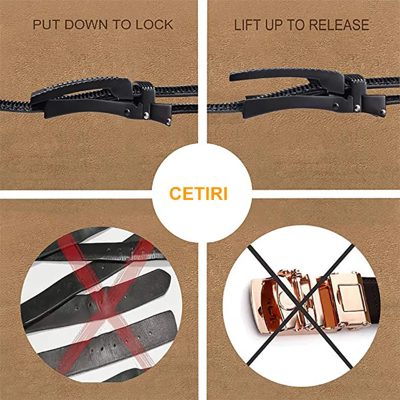 Cetiri Men's Ratchet Click Belt Men Jeans Holless Automatic Sliding Black Brown Belts 215Jのための本物の革のドレスベルト