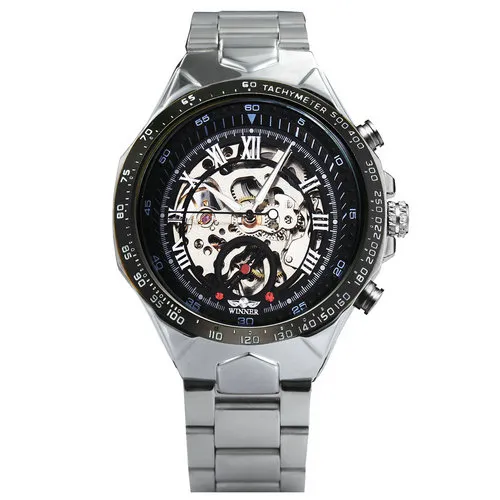 Gagnant officiel décontracté hommes montres haut automatique mécanique montre hommes squelette cadran acier bande Hip Hop montre-bracelet 335i