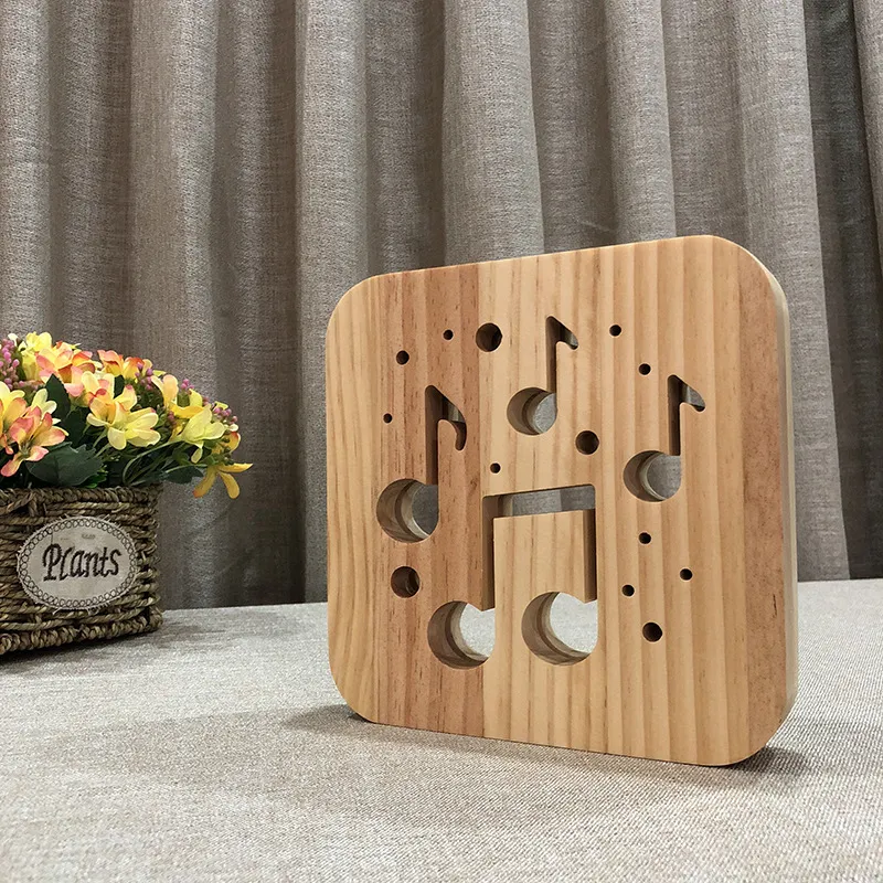 Musical Note Form 3D Holzlampe Aushöhlung LED Night Hell warmes weißes Schreibtisch Lampe USB Netzteil als Freunde Geschenk315Q