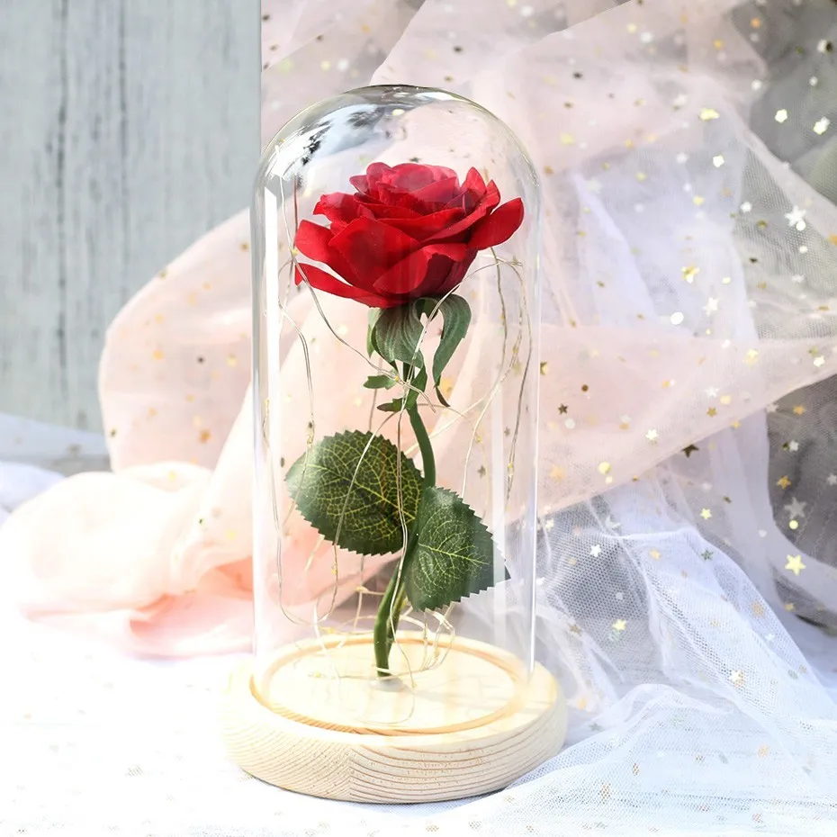 Beauty and Beast Eternal Flower Rose in Flask Wedding Dekoracja sztuczne kwiaty w szklanej okładce na prezenty Walentynki222t
