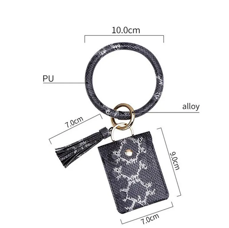 Bracelet Keychain Wallet Leopard PU Leather Tassel Women Card Bag Women Clutch Wristlet Keyring Party Favor14 style DA528