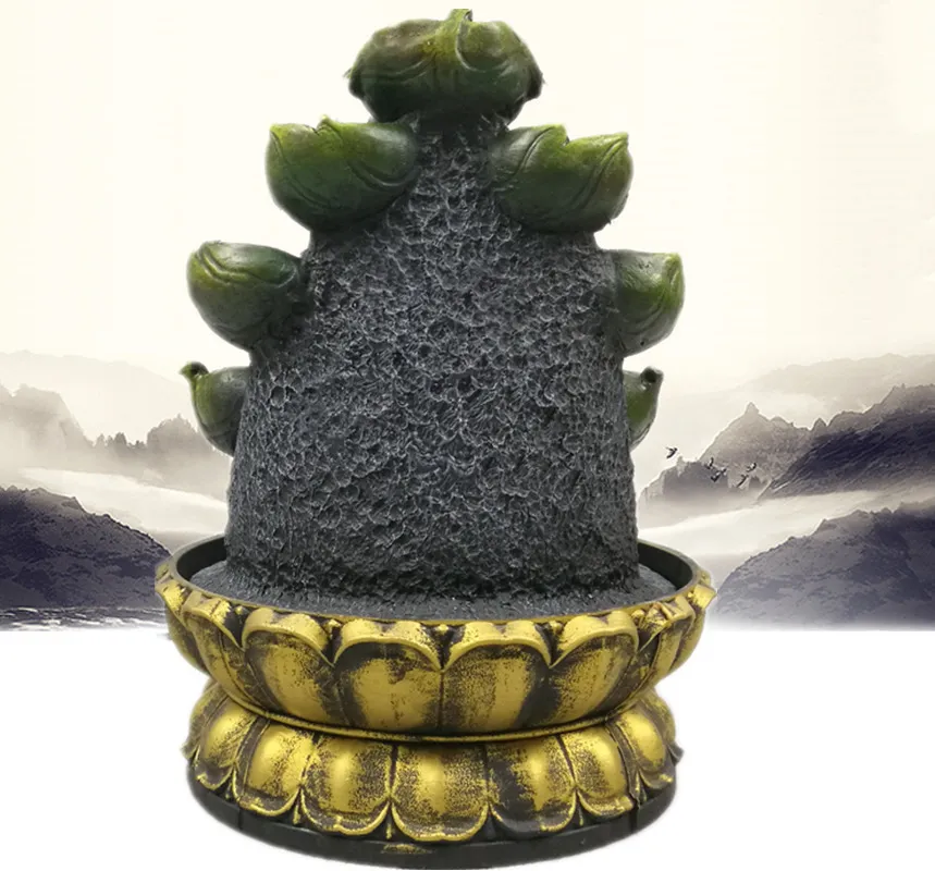 Yaratıcı Ev Dekorasyonları Reçine Akan Su Şelalesi Led Çeşme Buda Heykeli Şanslı Feng Shui Süsler Peyzaj Dekoru T200331