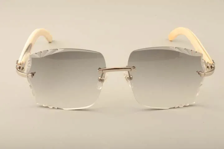 Nuovi occhiali da sole di moda di lusso diretto di fabbrica T3524014 Occhiali da sole a corno bianco naturale lenti incise con nome intagliato privato 266b