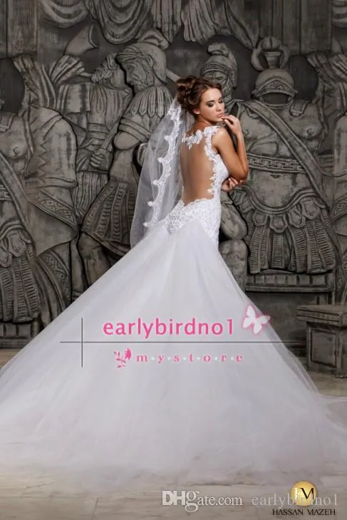 Berta rendas vestidos de casamento sexy ilusão volta com trem destacável marfim tule sereia primavera berta vestidos de noiva custom made226s