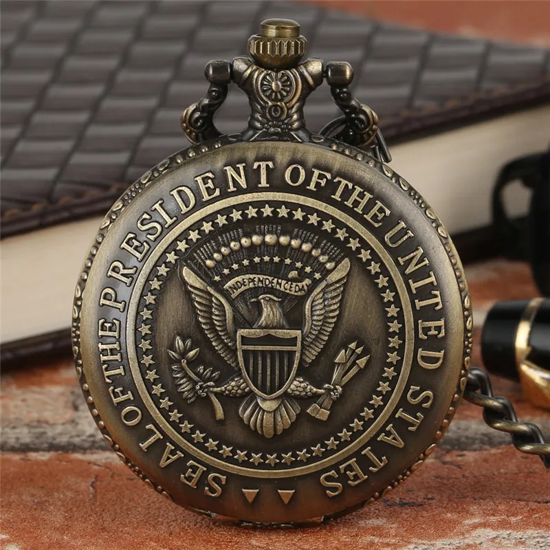 Relojes retro Sello del Presidente Estados Unidos América Casa Blanca Donald Trump Reloj de bolsillo de cuarzo Colecciones de arte para hombres Wom255U