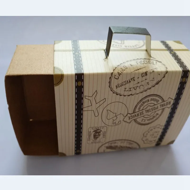 Contenitore di caramelle baule da viaggio unico da 50 pezzi con valigia di carta Kraft Etichetta regalo Bomboniere e regali rustici Bomboniere matrimonio Favor305x