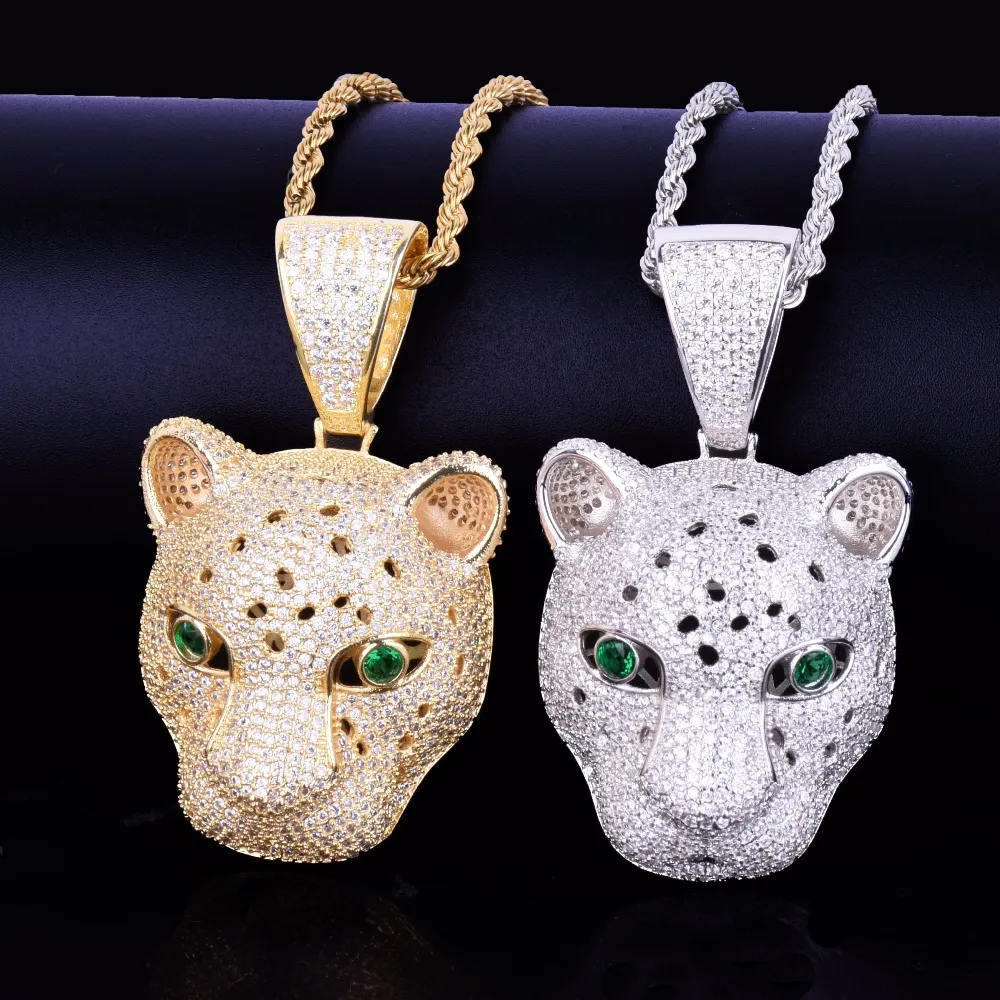 Gold Star Hip Hop Jewelry Leopard head Pendant Men Animal Necklaces Gold Rock Street Ice Out Necklace with chain252R