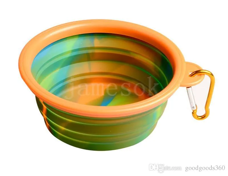 Camouflage Pet Bowl Silikon Collapsible Folding Puppy Bowl med karabiner Portable Pet Dog Bowl För Utomhus Resor Mat Vatten Feeding DC821