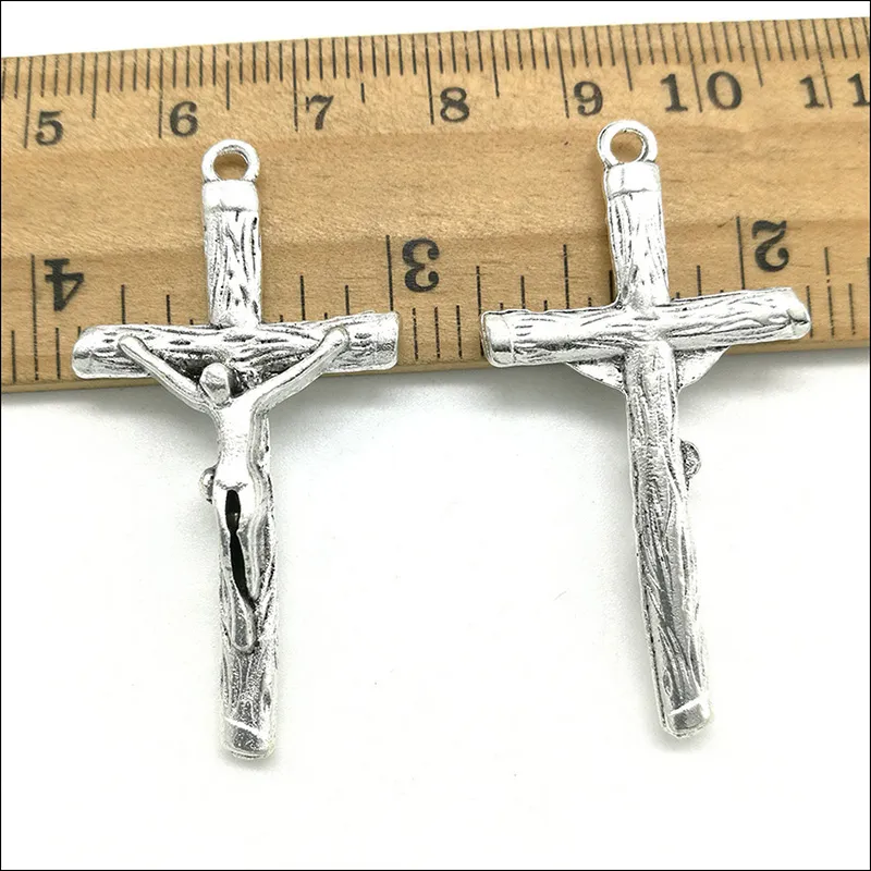 Lote completo 50 piezas de estilo retro con cruz de Jesús, fabricación de joyas, colgantes de plata antigua DIY para pendientes, pulsera, collar 43 23m218D