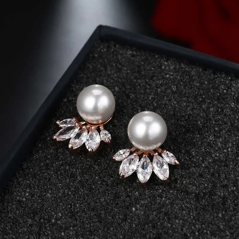 Mode Leuke Prachtige Bloem Stud Parel Kristallen Oorbellen Studs Wit Zirkoon voor Vrouwen Sieraden Bruiloft Geschenken2543