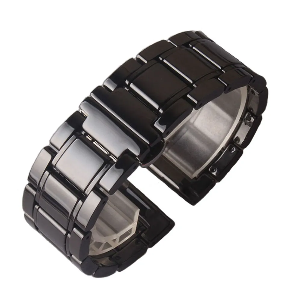 Pulseira de relógio de cerâmica polida preta, pulseira de 20mm 21mm 22mm 23mm 24mm para relógio de pulso masculino, acessórios femininos, pino de liberação rápida 271q