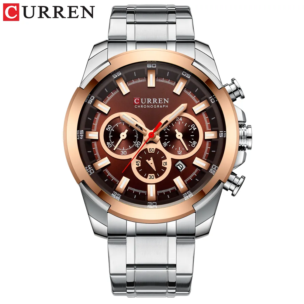 Curren Classic Black Chronograph Watch sportowy kwarcowy zegar daty zegar męski zegarek ze zegarem ze stali nierdzewnej Relogio Masculino201q