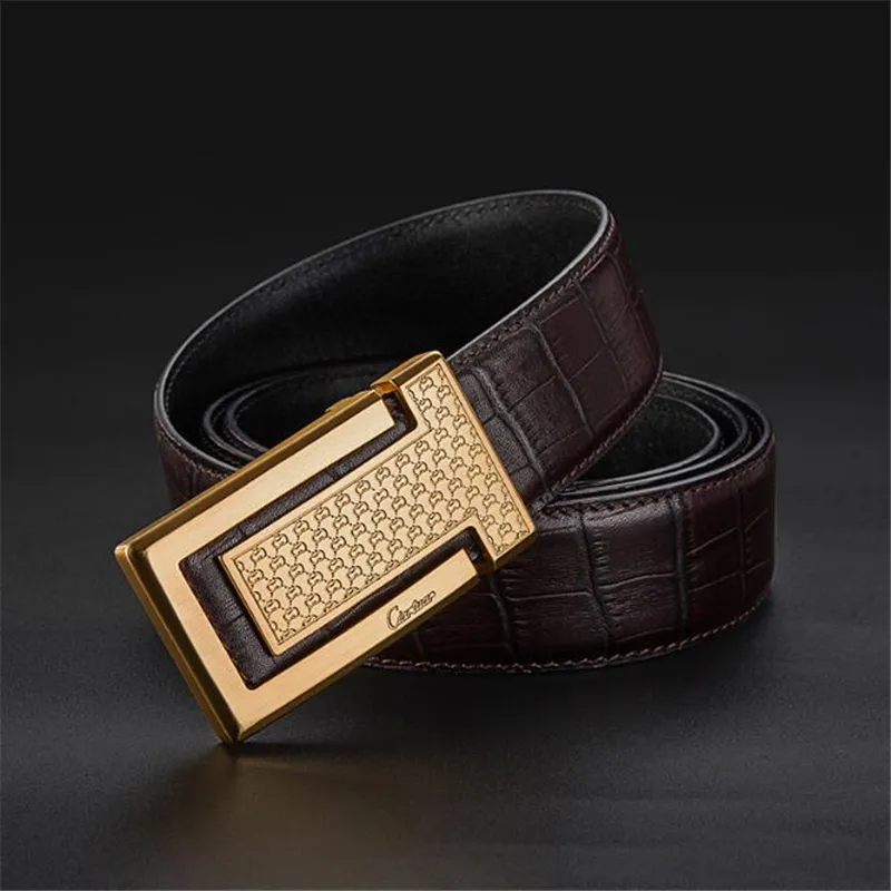 New fashion luxury business mens belt fine carved pattern pure copper buckle leather designer for man and female chastity belt wit292e