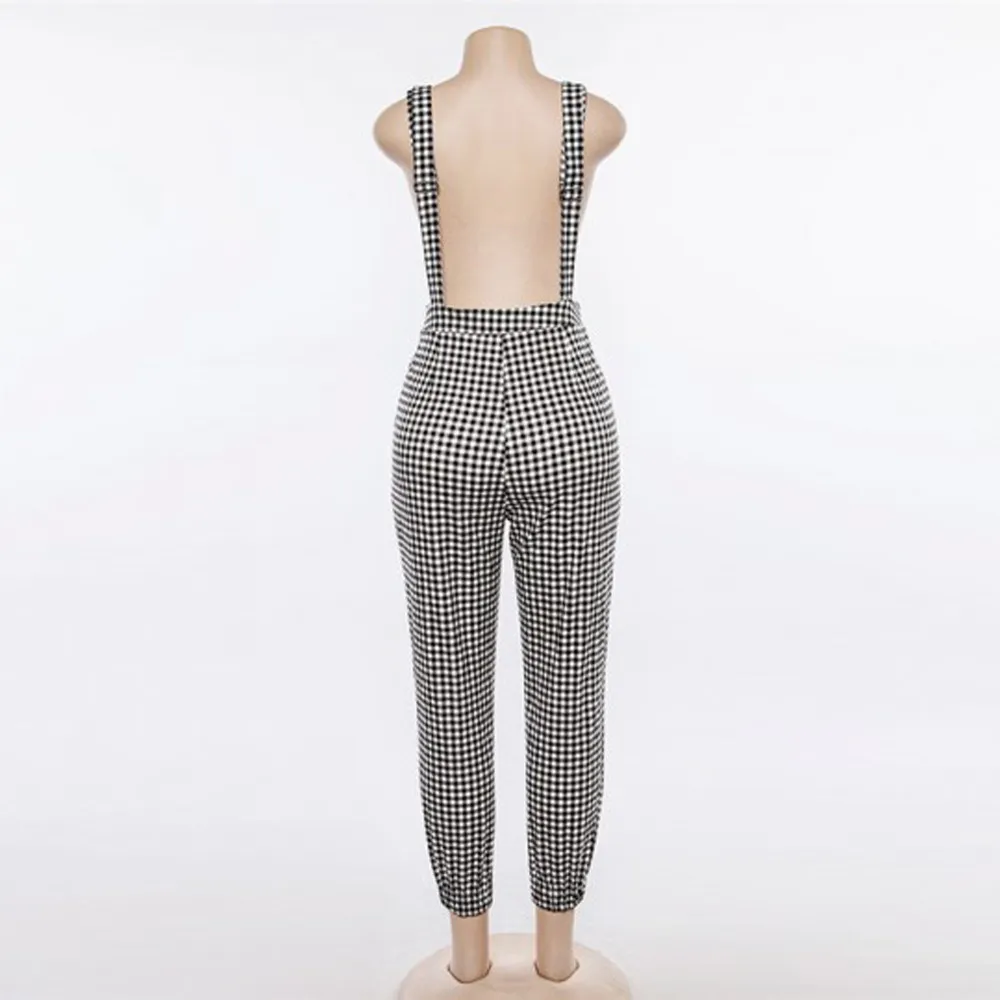 Kvinnor Casual Pants Passar Sexig solid Elegant Women Sleeveless Dungarees Loose Plaid Long Jumpsuit Pants Byxor utomhus 19Jul31 210326