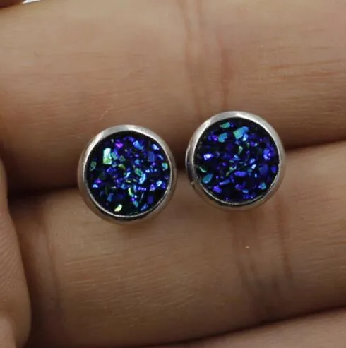 2019 nouveau acier inoxydable Druzy résine sirène écailles de poisson motif dôme joints cabochon boucles d'oreilles pour filles enfants 8mm dame 12mm4794003