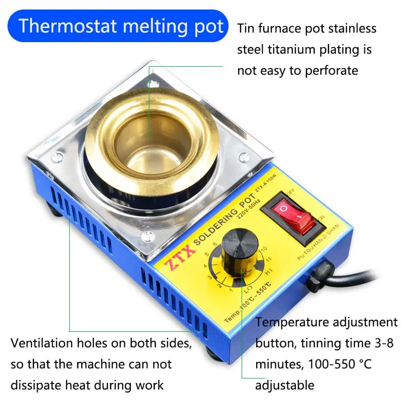 220V 160/280/350W Adjustable Temperature Solder Pot Tin stove Melting Furnace Temperature Soldering Desoldering Tinning Tools