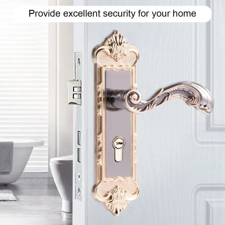 European Style Retro Door Handle Lock Aluminum Alloy Vintage Interior Bedroom lock Anti-theft Home Room Safety Door Locks T200111