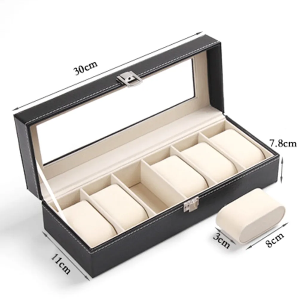 6 Slots Wrist Watch Display Case Box Jewelry Storage Organizer Box with Cover Case Jewelry Watches Display Holder Organizer278M