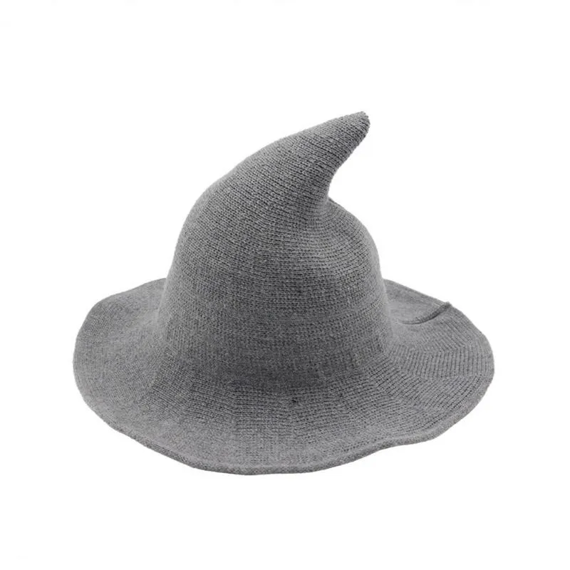 魔女の帽子折りたたみ衣装シャープ大きな縁の固体色かぎ針編み温かい冬キャップバケツ女性新しいゴロペスカドール223U