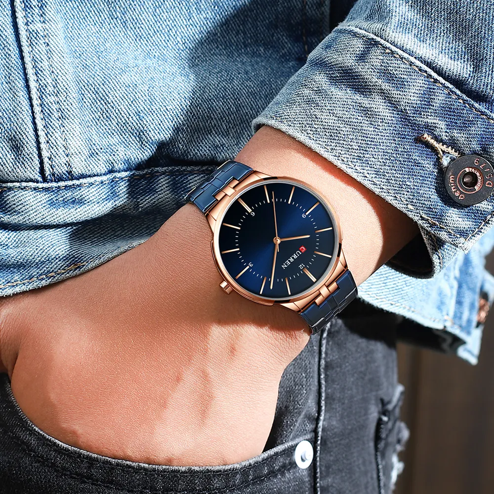 Toppmärke Curren Luxury Quartz Watches For Men Wrist Watch Classic Black Rostfri Steel Strap Men's Watch Waterproof 30M165J
