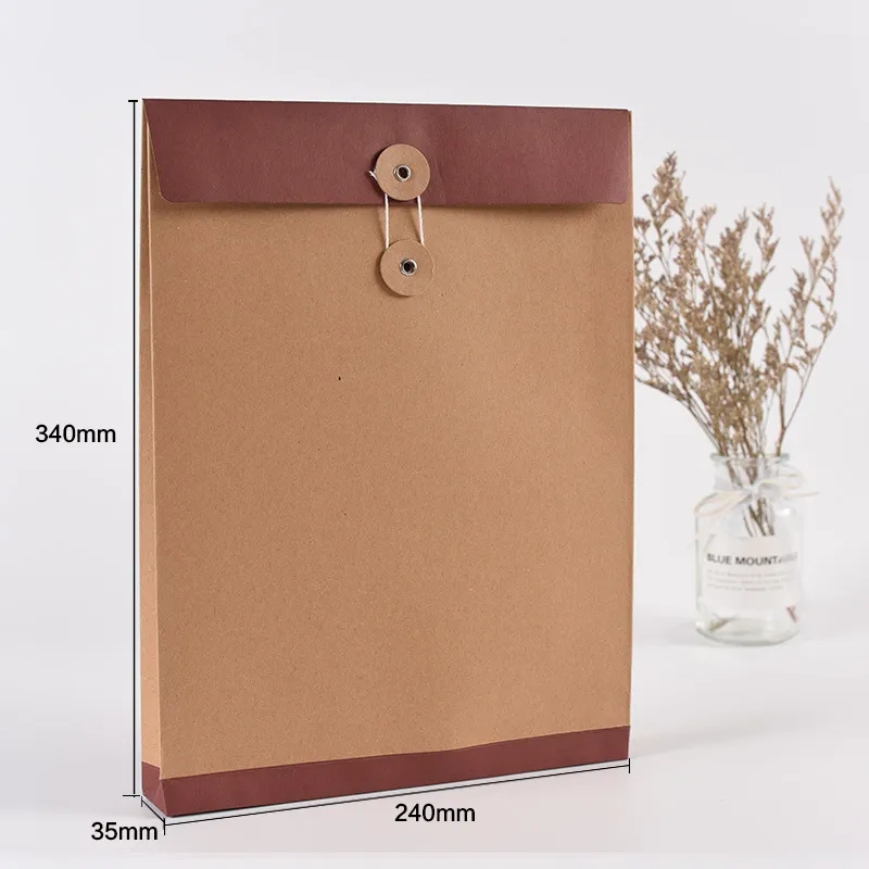 A4 Dokumentfil Bag Kraft Paper Folder Pouch Bag File Organizer Holder Envelope Office School Supplies Thread Buckle Color Printi2505076