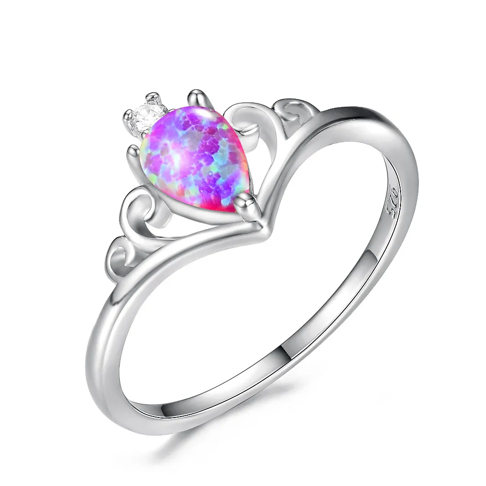 Whole Luckyshine Mix Color Weddings Jewelry Drop Fire Opal Gemstone Crown Silver Rings Rose Gold Women Rings299u